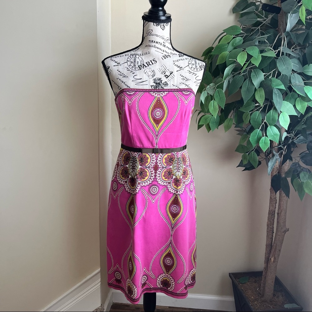 Laundry by Shelli Segal Abstract Print Strapless Dress Pink Sz 2